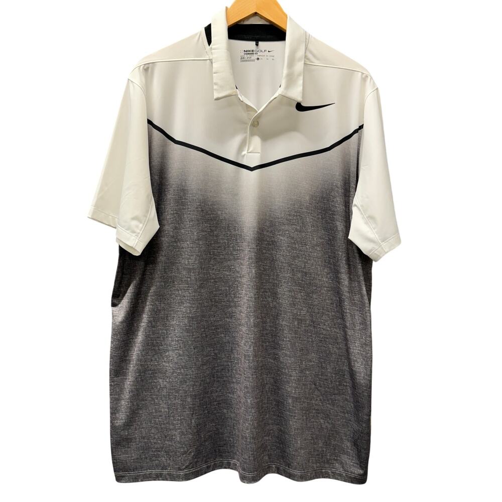 Nike Golf Polo Shirt‎ Mens XL White Black Mobility Fade Dri Fit Standard